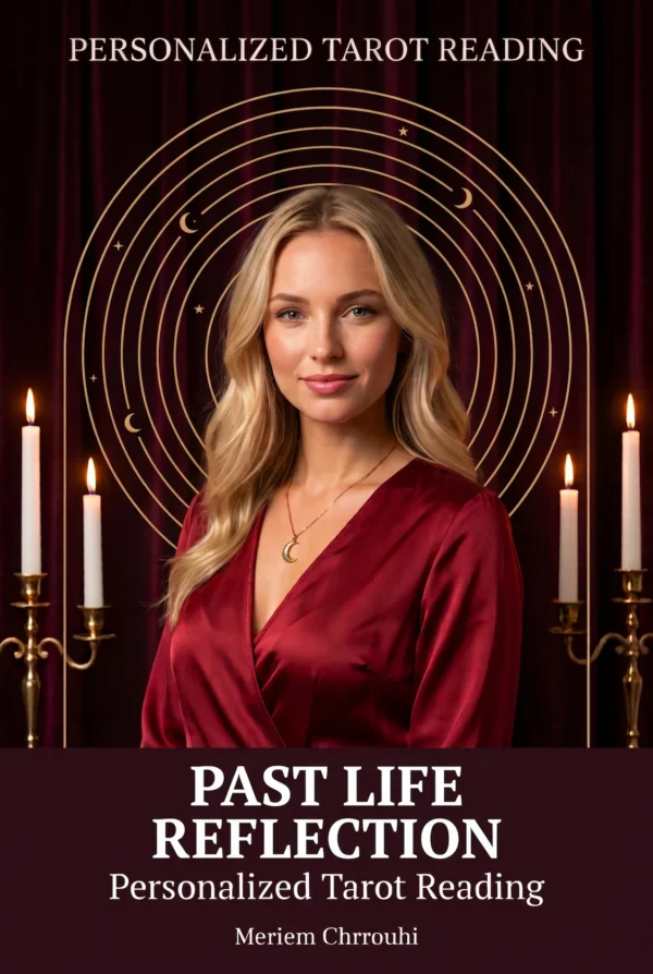 Past Life Reading — Celestial Reflection Cover | Meriem Chrrouhi Past Life Reflection tarot reading cover with a celestial design.