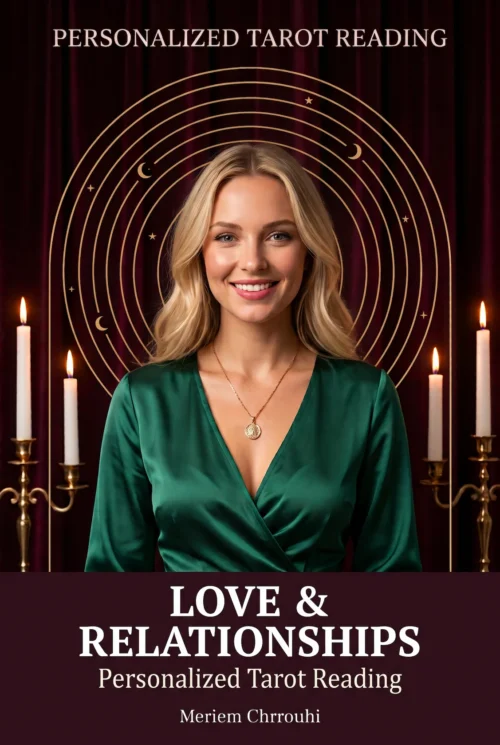 Love and Relationships Tarot Reading — Celestial Cover | Meriem Chrrouhi Love and Relationships personalized tarot reading cover with a celestial design.
