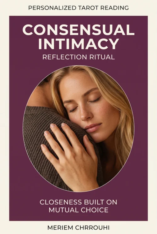 Consensual Intimacy Reflection Ritual | Meriem Chrrouhi Consensual intimacy reflection ritual cover with a woman resting against her partner’s shoulder.