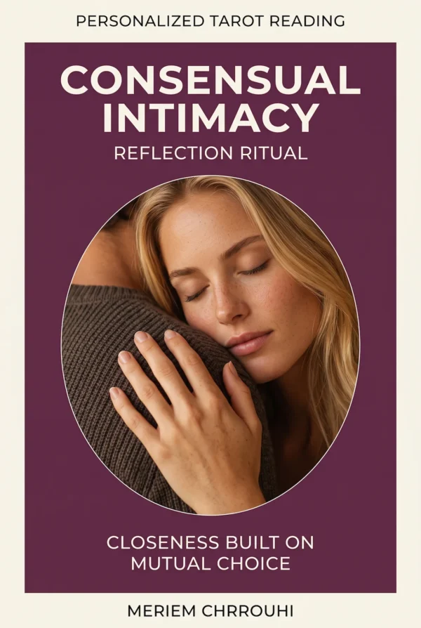 Consensual Intimacy Reflection Ritual | Meriem Chrrouhi Consensual intimacy reflection ritual cover with a woman resting against her partner’s shoulder.