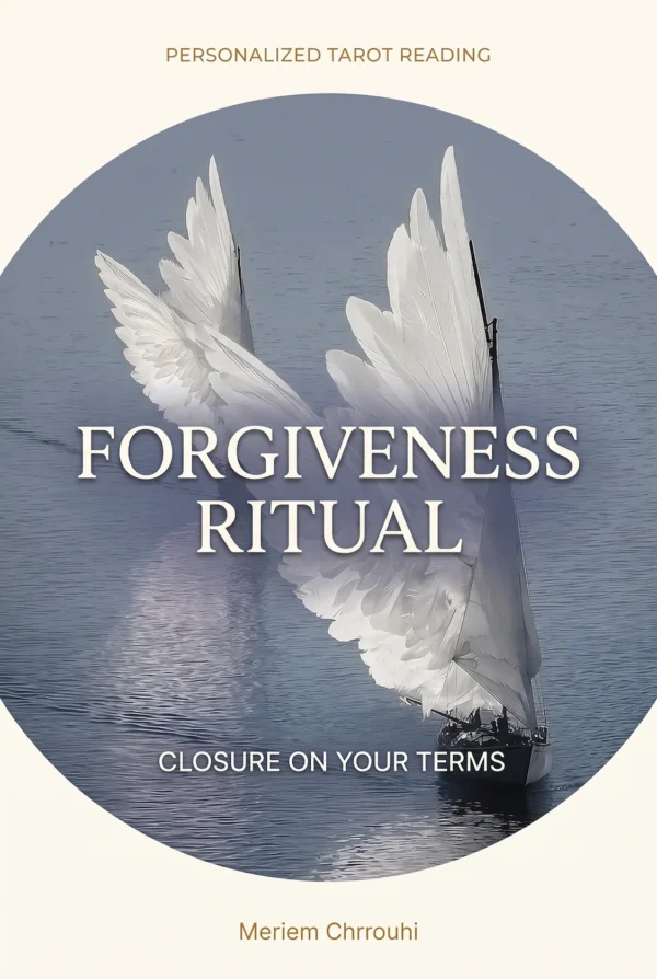 Forgiveness and Personal Closure Ritual | Meriem Chrrouhi Forgiveness Ritual — a small sailing boat with tall white feather-like sails on calm slate-blue water