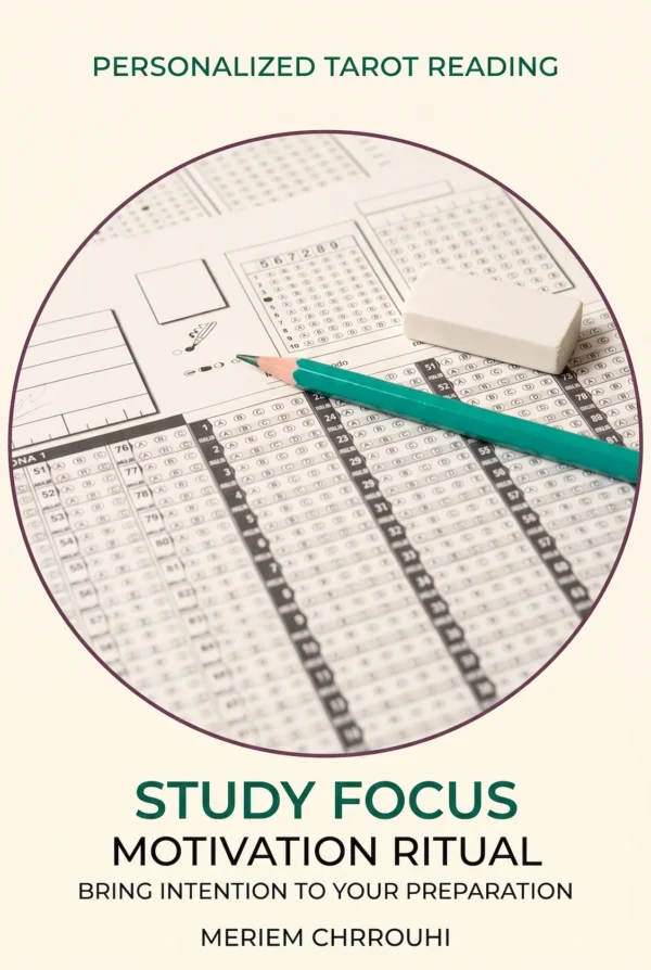 Study Focus and Motivation Ritual | Meriem Chrrouhi Study ritual cover showing a pencil and eraser on multiple-choice answer sheets.