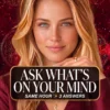 Ask What Is on Your Mind — Three-Question Tarot Cover Blonde reader in burgundy with a crescent pendant on a cover titled Ask What Is on Your Mind, Three Answers.