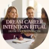 Dream Career Intention Ritual — a blonde woman in a burgundy blazer greeting a colleague with a handshake across a bright office desk