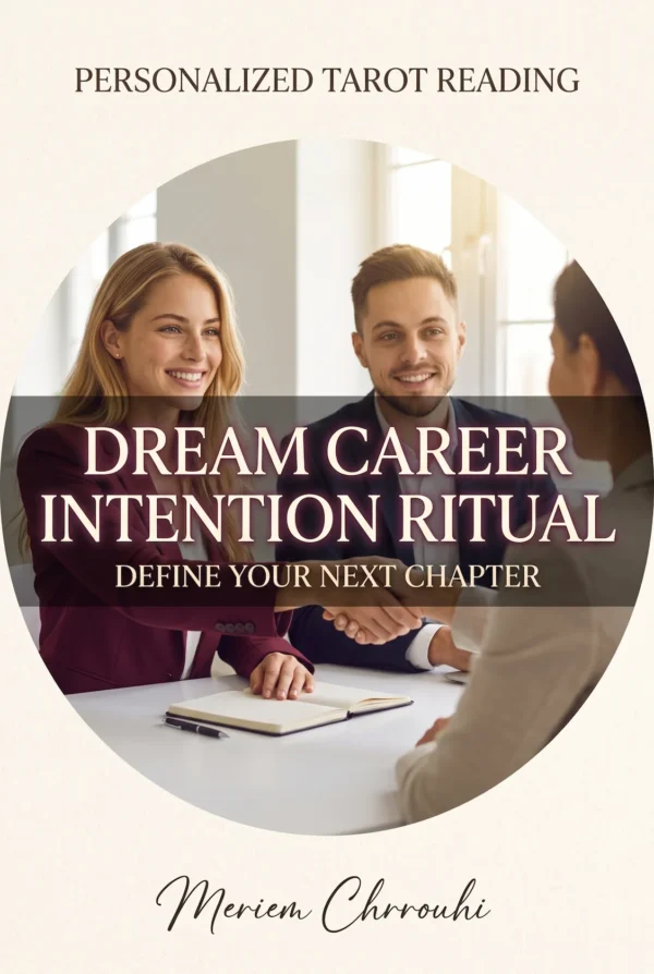 Dream Career Intention Ritual — a blonde woman in a burgundy blazer greeting a colleague with a handshake across a bright office desk
