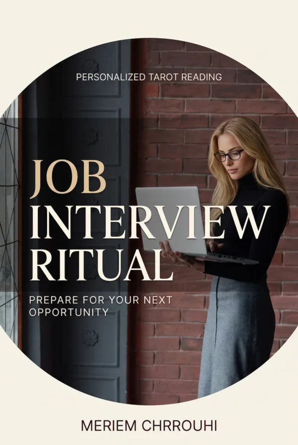 Job Interview Ritual — blonde woman with glasses holding a laptop beside a window and brick wall