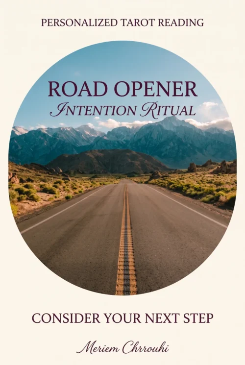 Road Opening Intention Ritual — a centered empty road leading toward teal mountain peaks beneath a clear blue sky