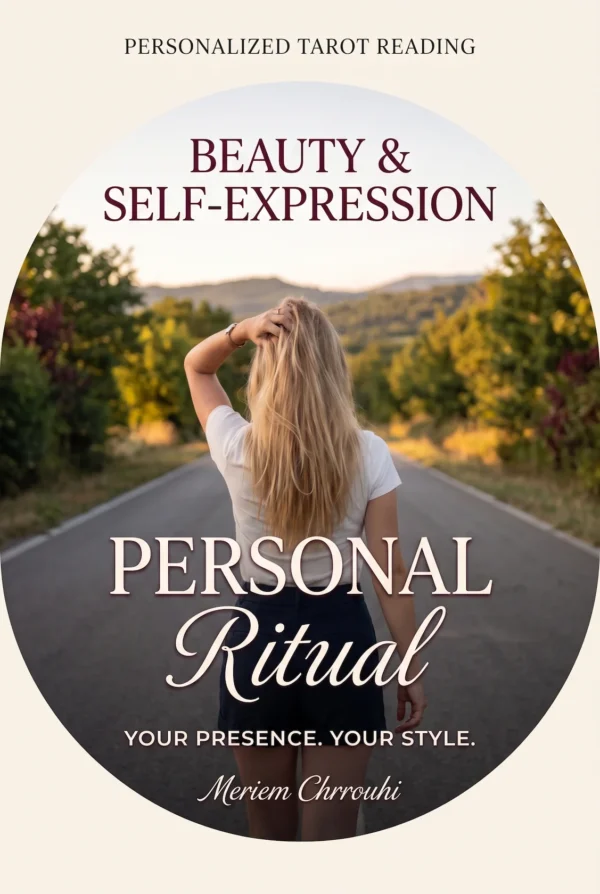 Beauty and Self-Expression Ritual — a blonde woman seen from behind on a quiet road, one hand in her hair and the other arm relaxed at her side