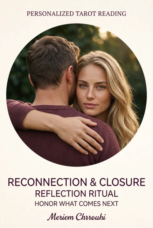 Reconnection and Closure Reflection Ritual | Meriem Chrrouhi Reconnection and Closure Reflection Ritual — a blonde woman in a warm embrace, with the man turned away against a softly lit outdoor background