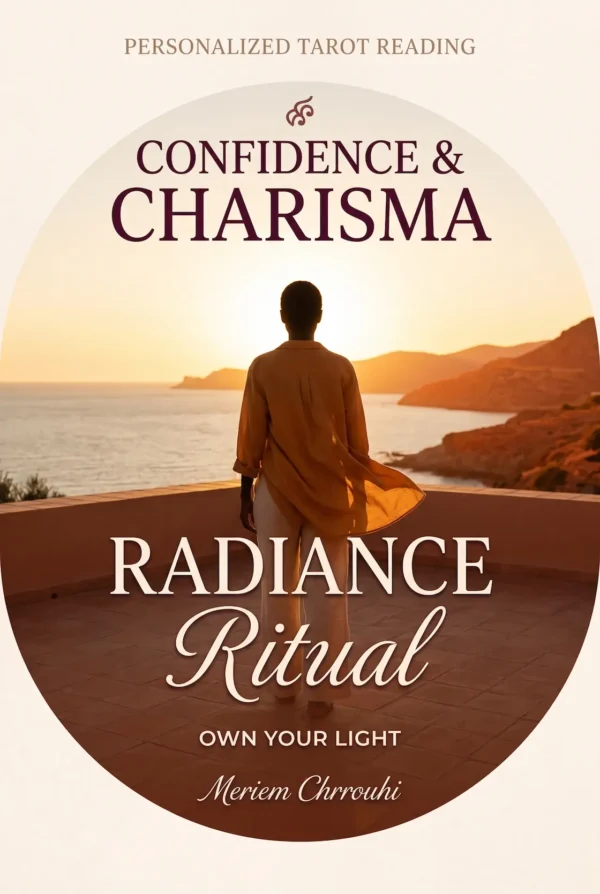 Confidence and Charisma Ritual cover showing a figure facing a golden coastal sunset.
