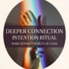 Deeper Connection Intention Ritual — an open hand and a gently supported wrist illuminated by a vertical rainbow of light