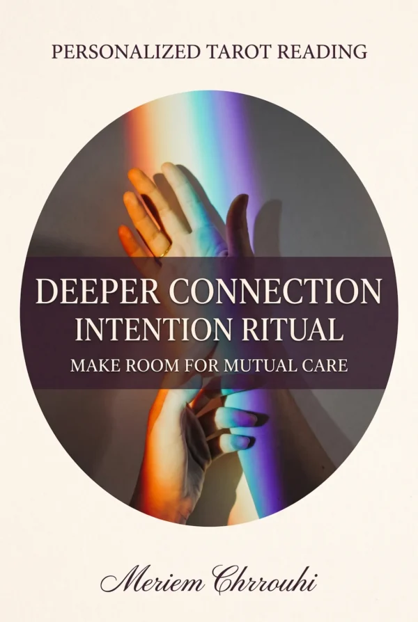 Deeper Connection Intention Ritual — an open hand and a gently supported wrist illuminated by a vertical rainbow of light