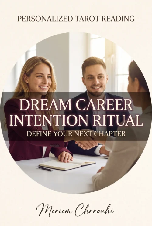 Dream Career Intention Ritual — a blonde woman in a burgundy blazer greeting a colleague with a handshake across a bright office desk