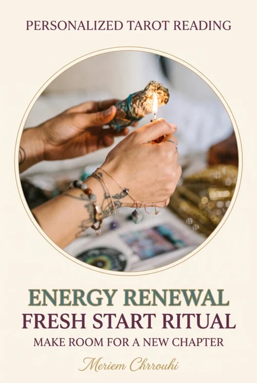 Energy Renewal and Fresh Start Ritual — close-up hands lighting a tied herb bundle over a softly blurred spiritual tabletop