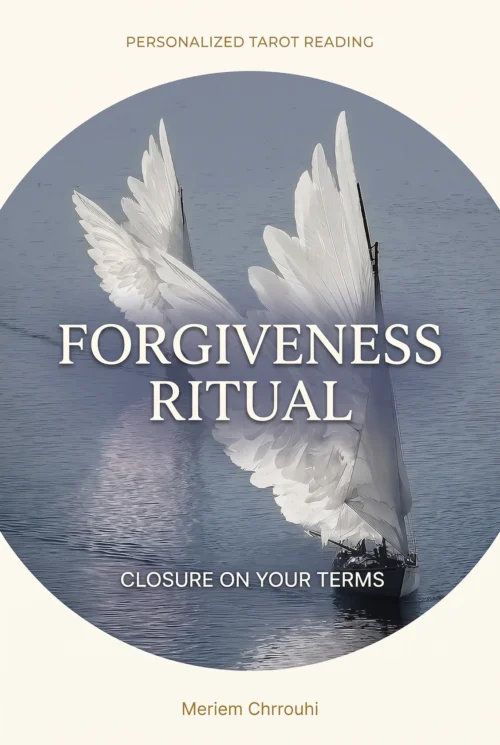 Forgiveness Ritual — a small sailing boat with tall white feather-like sails on calm slate-blue water