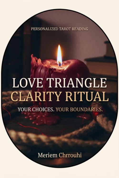 Love Triangle Clarity Ritual — a burgundy candle with melted wax and coiled rope in a softly lit interior