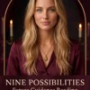 Nine Possibilities future guidance reading cover with a blonde woman in burgundy and candlelight.
