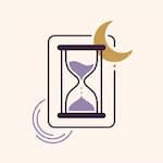 Purple hourglass and gold crescent moon representing the Past Life Reading category.