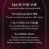 Personalized Tarot PDF — Email Delivery and Timing Made for You: a personalized PDF by email; preparation starts after payment and required details, with timing on the product page.