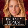 Brutally Honest Tarot Reading — Red Celestial Portrait Cover Blonde reader in black with a gold pendant on a red celestial background, titled Brutally Honest, Tell Me the Truth.
