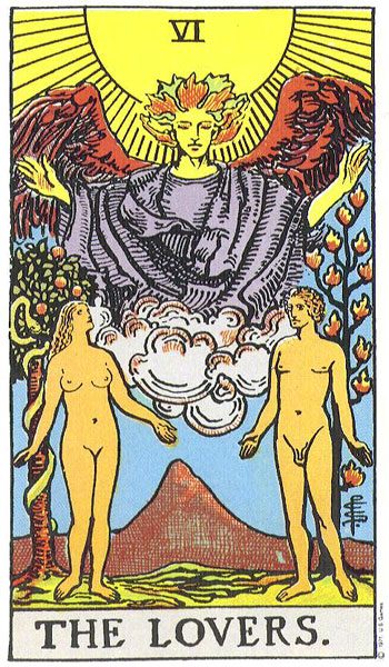 The Lovers tarot card meaning, Rider-Waite-Smith deck