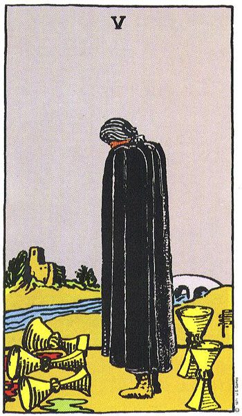 Five of Cups tarot card meaning, Rider-Waite-Smith deck