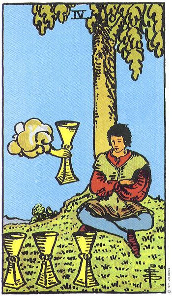 Four of Cups tarot card meaning, Rider-Waite-Smith deck