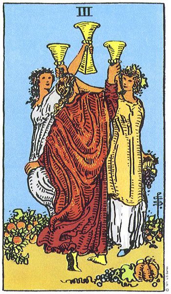 Three of Cups tarot card meaning, Rider-Waite-Smith deck