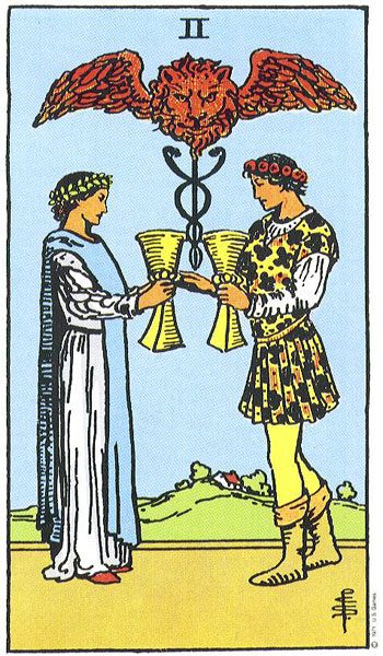 Two of Cups tarot card meaning, Rider-Waite-Smith deck