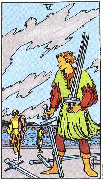 Five of Swords tarot card meaning, Rider-Waite-Smith deck