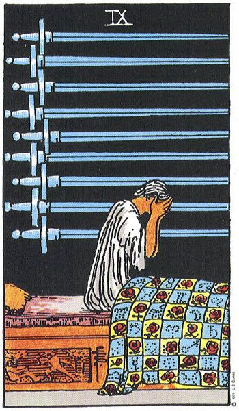 Nine of Swords tarot card meaning, Rider-Waite-Smith deck