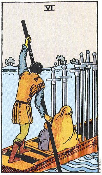Six of Swords tarot card meaning, Rider-Waite-Smith deck
