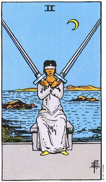 Two of Swords tarot card meaning, Rider-Waite-Smith deck
