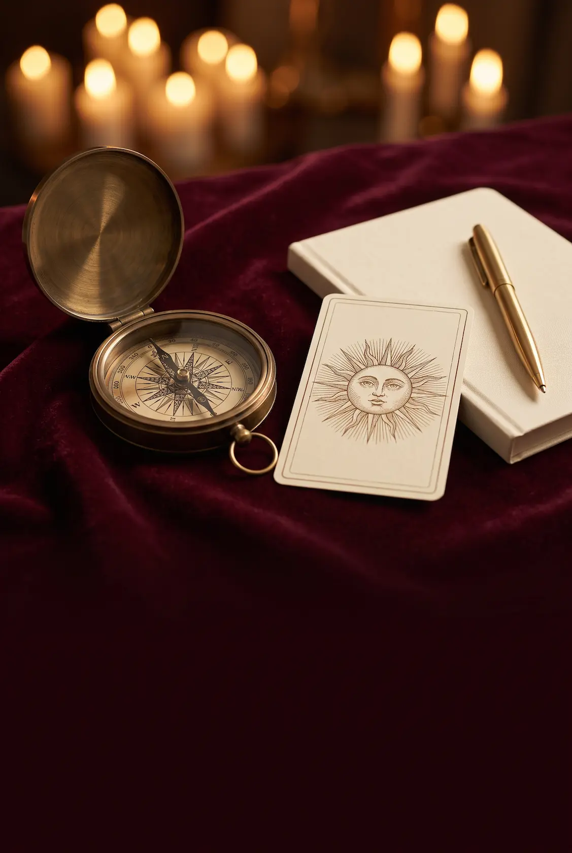 Antique compass and tarot cards for career and life direction