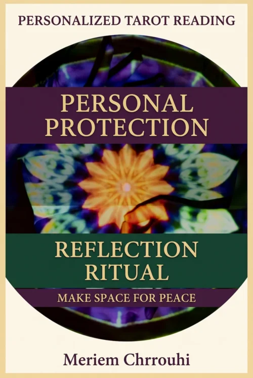 Personal Protection Reflection Ritual — an abstract radial floral pattern glowing amber, emerald and violet, with plum and gold lettering