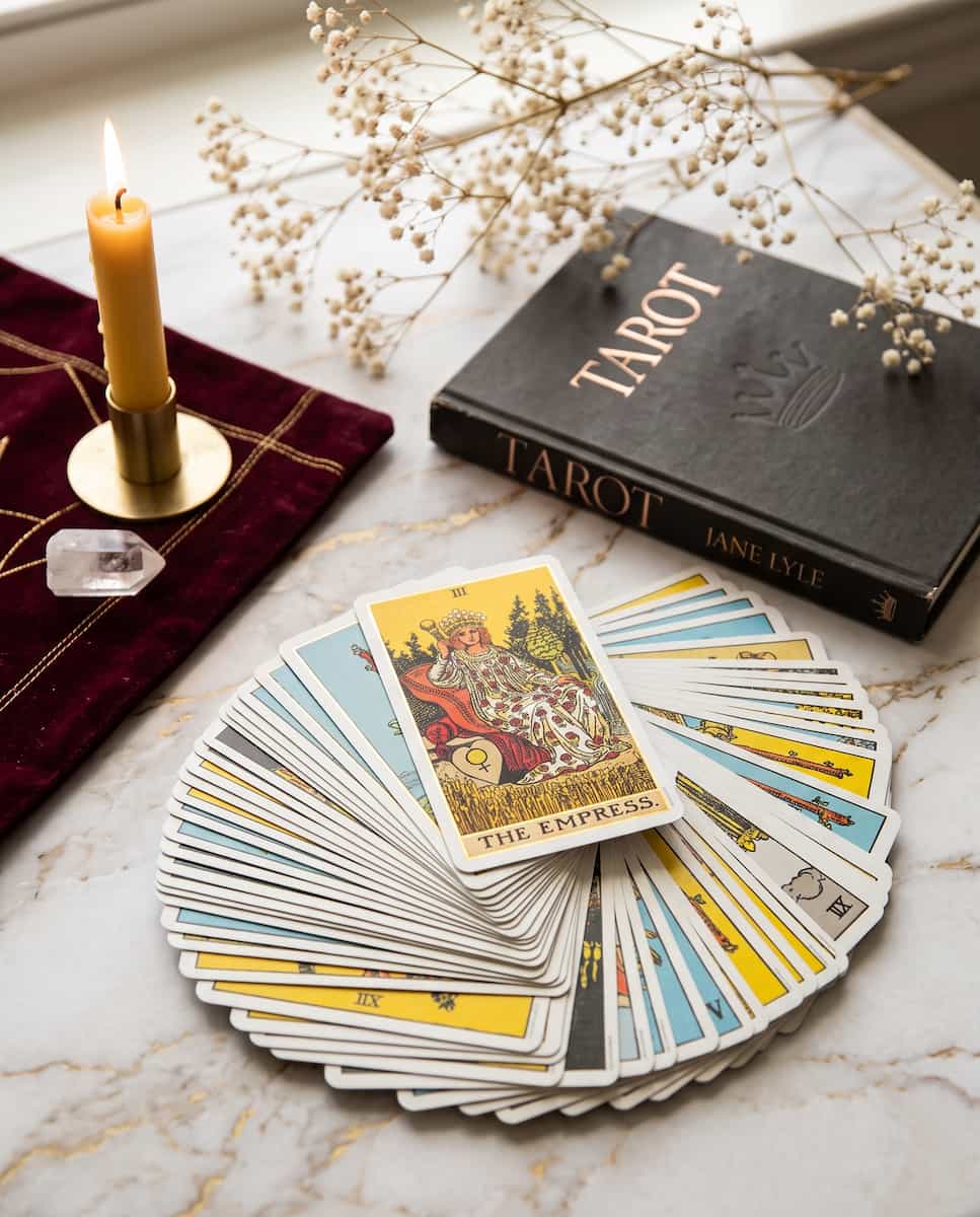Personalized love and relationship tarot reading with an illustrated card spread and PDF preview.