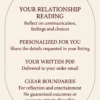 Your Relationship Reading — PuraTarot Service Guide PuraTarot relationship reading guide: share listing details, receive a written PDF by email; reflection only, without guaranteed outcomes or private-thought access.