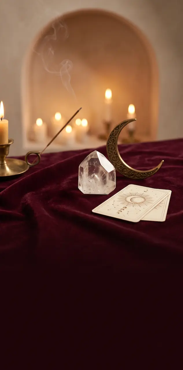 Quartz crystal and candlelight for spiritual connection readings