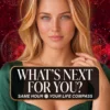 What Is Next for You — Life Compass Psychic Reading Cover Blonde reader wearing green and a red gemstone ring on a celestial cover titled What Is Next for You, Your Life Compass.