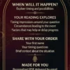 When Will It Happen — Tarot Timing Reading Details When Will It Happen? Timing reading details about circumstances, progress and timing questions, with a PDF by email.