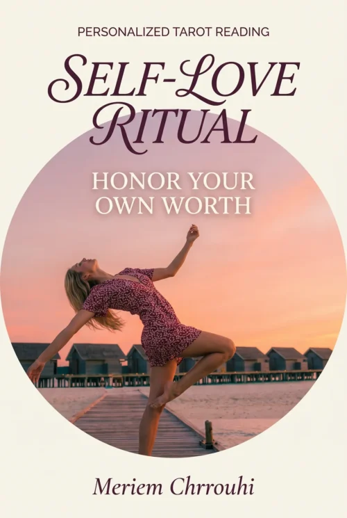 Self-Love and Personal Worth Ritual | Meriem Chrrouhi Self-Love Ritual — a blonde woman in a burgundy floral dress dancing on a beach boardwalk at sunset