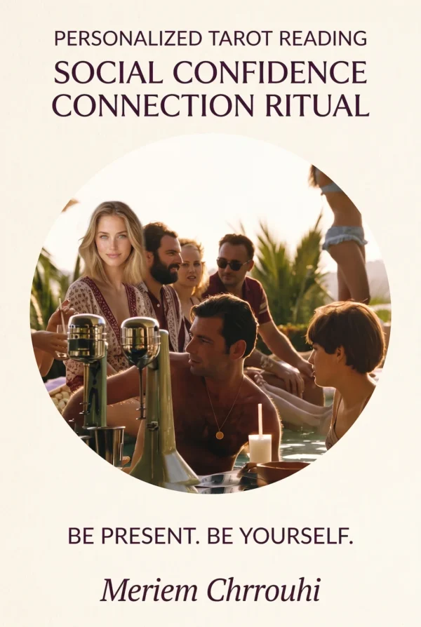 Social Confidence and Connection Ritual | Meriem Chrrouhi Social Confidence and Connection Ritual — friends gathered at a sunny poolside bar with two polished drink dispensers and a blonde woman at the left