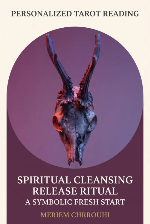 Spiritual Cleansing and Release Ritual | Meriem Chrrouhi Spiritual cleansing ritual cover featuring a horned animal skull against violet with red and blue lighting.