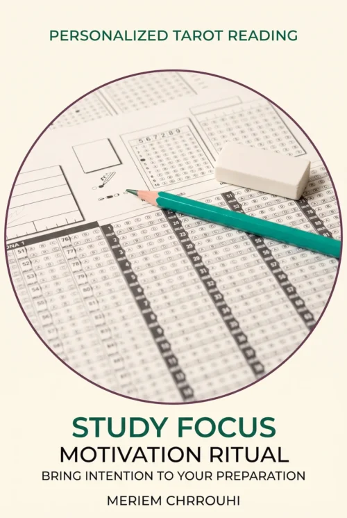 Study Focus and Motivation Ritual | Meriem Chrrouhi Study ritual cover showing a pencil and eraser on multiple-choice answer sheets.