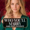 Who You Will Marry — Future Spouse Psychic Reading Cover Blonde reader wearing emerald green and a green gemstone ring on a celestial cover titled Who You Will Marry.