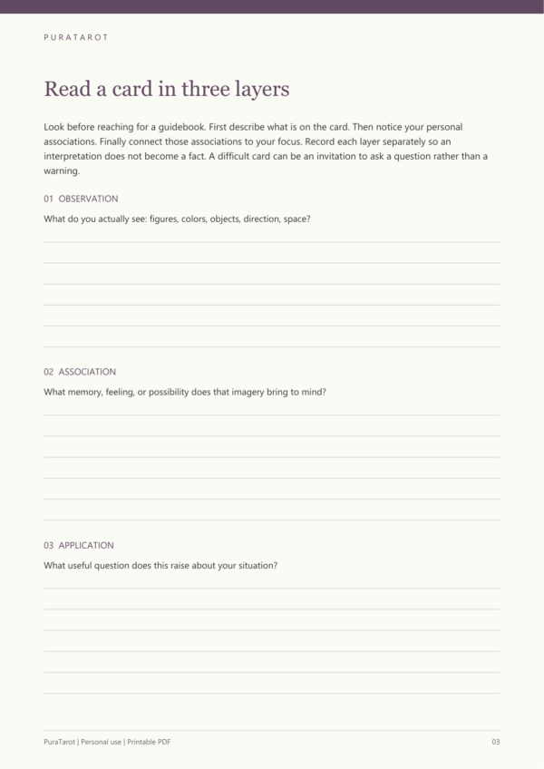 Self-Reflection Tarot Workbook - actual worksheet page Self-Reflection Tarot Workbook printable PDF - actual worksheet page