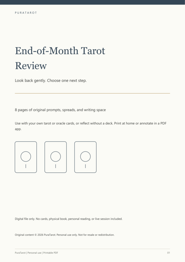 End-of-Month Tarot Review - actual cover Actual cover of the 8-page End-of-Month Tarot Review PDF